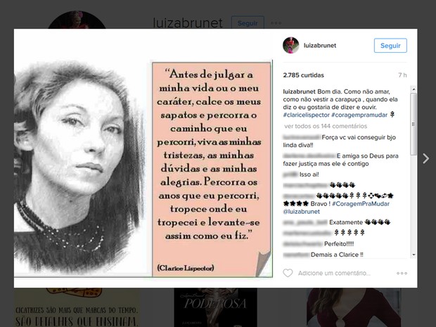 Nas redes sociais, Luiza Brunet postou frase sobre julgamentos (Foto: Reprodução/Instagram)