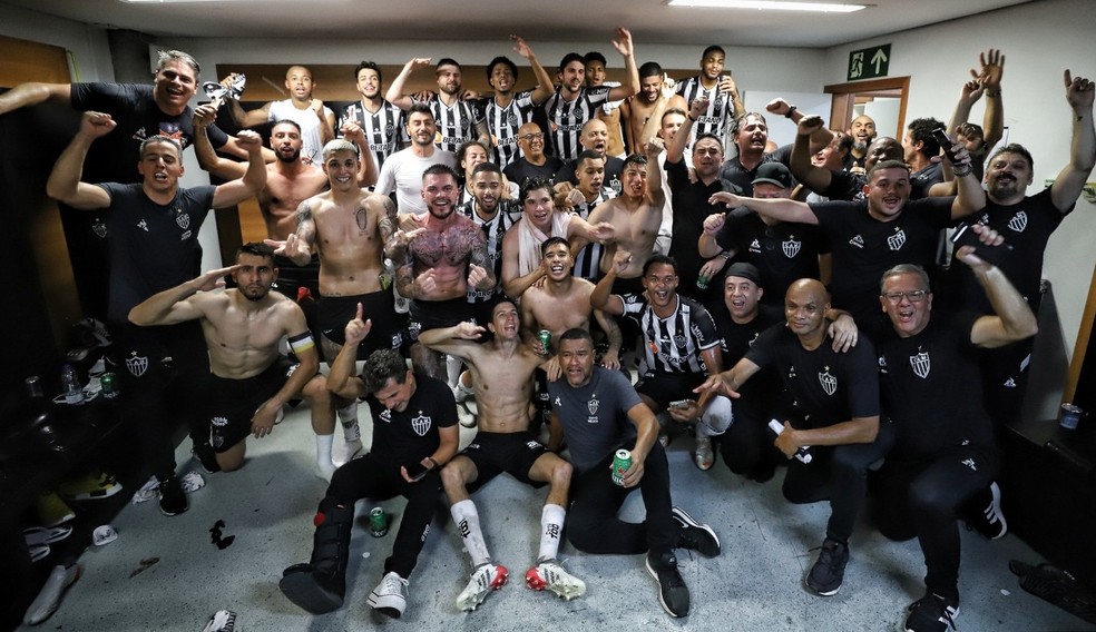 Jogadores do Atlético-MG comemoram o título no vestiário da Fonte Nova — Foto: Divulgação/ Atlético-MG