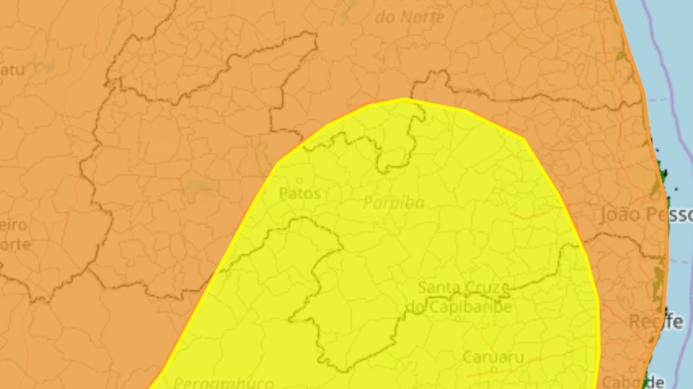 Alerta de chuvas intensas vale para toda a Paraíba — Foto: Reprodução/Inmet