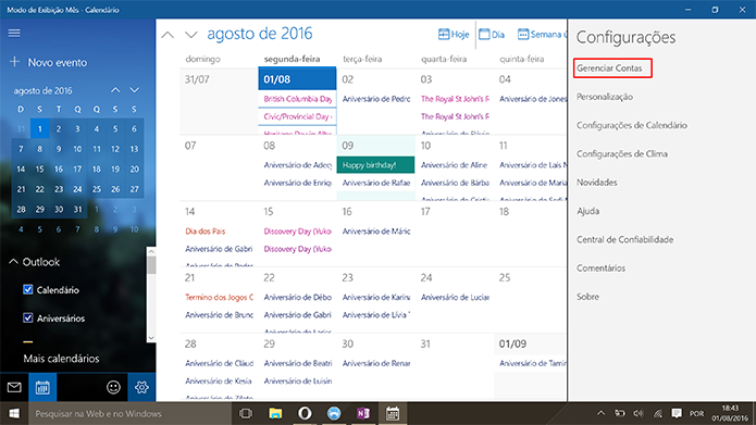 Calendário do Windows pode gerenciar várias contas ao mesmo tempo (Foto: Reprodução/Elson de Souza)
