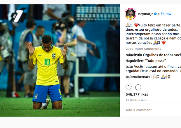 Neymar desabafa sobre eliminação (Foto: Reprodução/ Instagram)