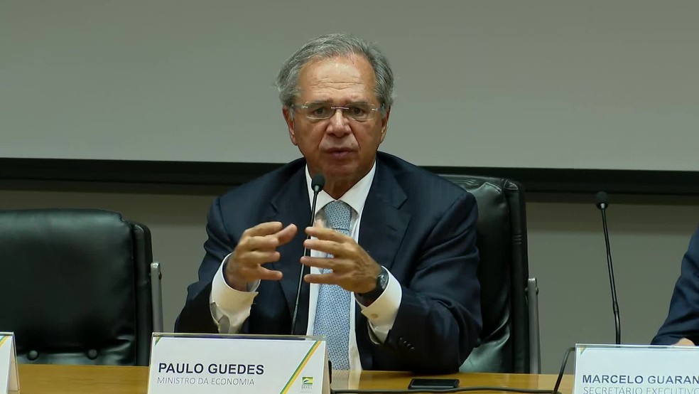 Ministro da Economia, Paulo Guedes, em anúncio de medidas econômicas para enfrentamento ao coronavírus — Foto: Reprodução/GloboNews