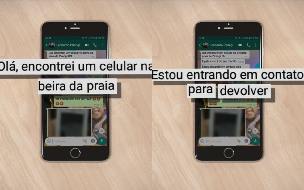 Esposa do segurança se assutou ao receber mensagem dizendo que celular tinha sido encontrado (Foto: TV Anhanguera/Reprodução)