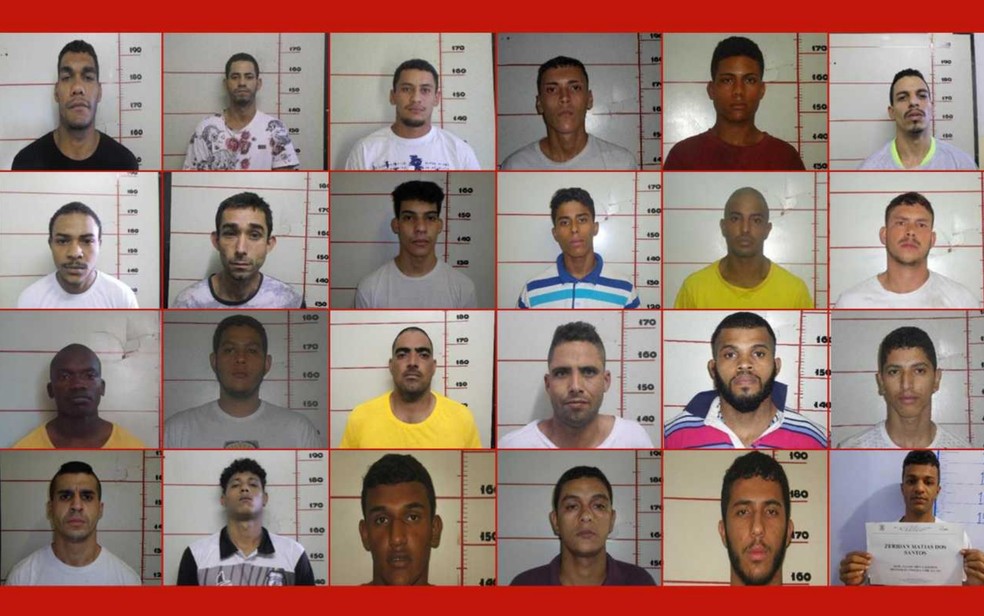 Fotos dos 24 presos que fugiram da CPP de Aparecida de GoiÃ¢nia â Foto: Arte/G1