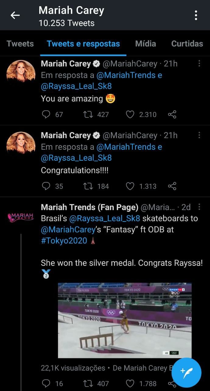 Mariah Carey e Rayssa Leal (Foto: Reprodução/Twitter)