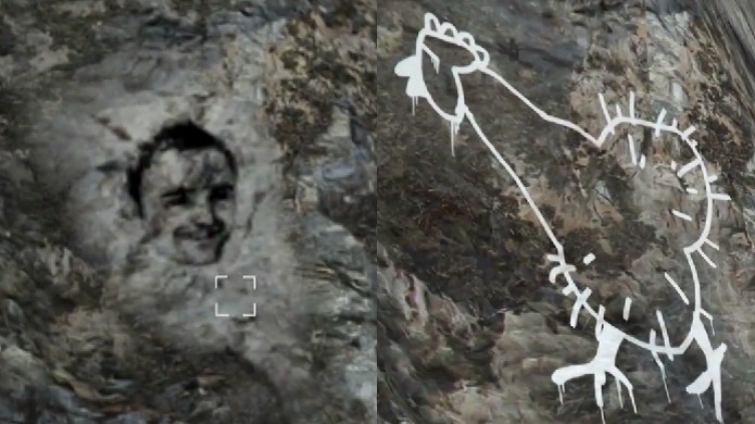 E o rosto no Monte Chiliad foi substituído por um desenho de duplo sentido (Foto: Reprodução: YouTube)