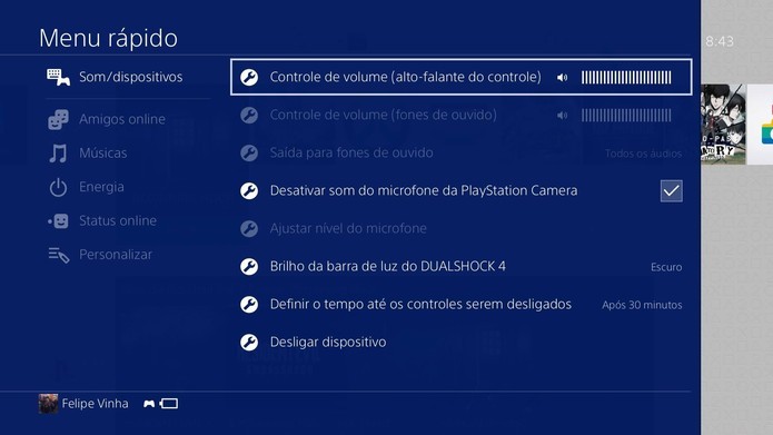 O novo menu do PS4 e seus detalhes (Foto: Reprodução/Felipe Vinha)