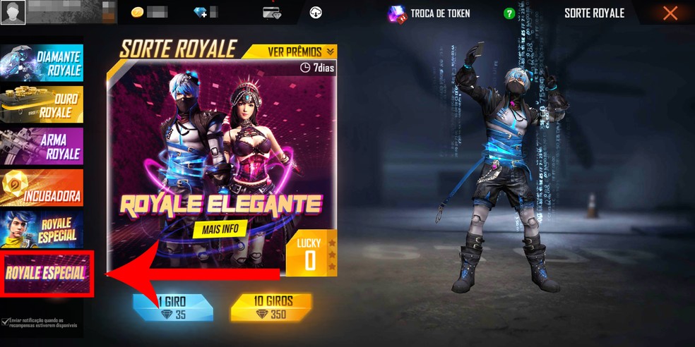 Free Fire Royale Especial Elegante Inclui Skins Raras Veja Como Pegar Free Fire Ge Si jugáis en dúo o escuadra, pedidles a vuestros amigos que os regalen algunos diamantes. free fire royale especial elegante