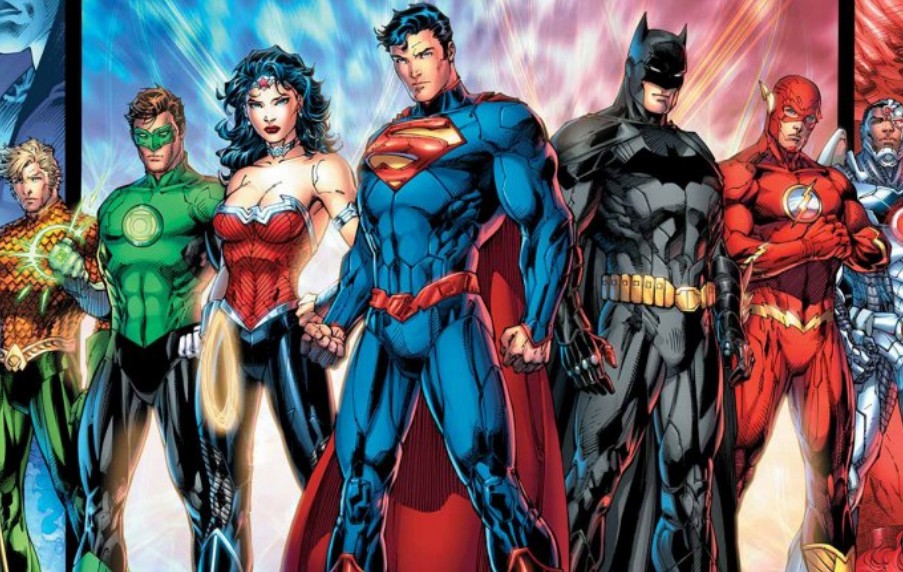 Os heróis mais famosos da DC Comics: Aquaman, Lanterna Verde, Mulher-Maravilha, Superman, Batman, Flash e Ciborgue (Foto: Reprodução)
