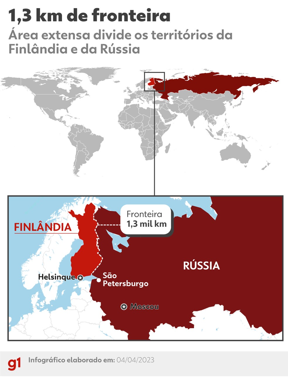 Mapa mostra fronteira Finlândia-Rússia — Foto: g1