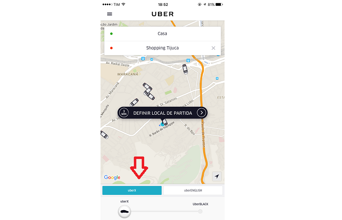 Solicitando uma corrida no UberX (Foto: Reprodução/AlineJesus)