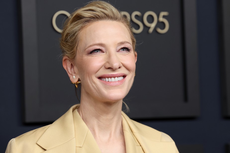 A atriz Cate Blanchett no evento de anúncio dos indicados ao Oscar 2023