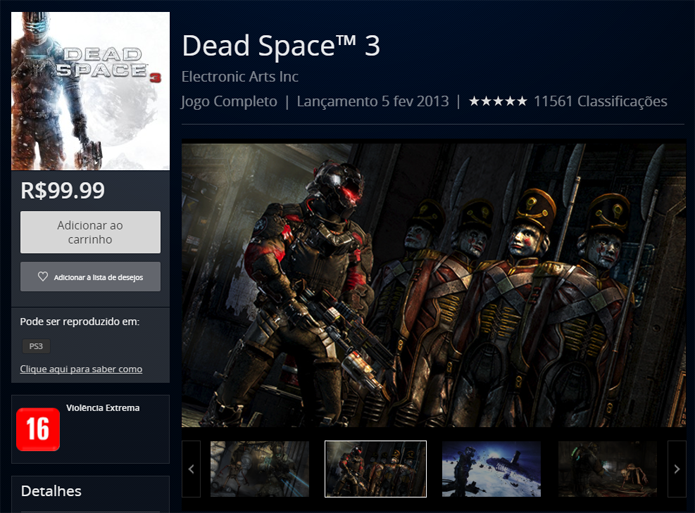 Página de Dead Space 3 na PlayStation Store (Foto: Reprodução/André Mello)