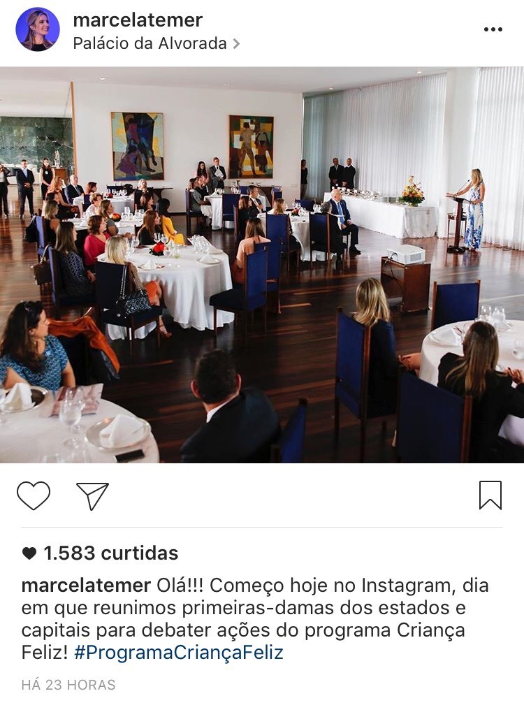 Primeiro post de Marcela Temer no Instagram: 1.583 curtidas (Foto: Reprodução)