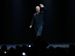 Tim Cook, presidente-executivo da Apple, durante a conferência de desenvolvedores da Apple. (Foto: Justin Sullivan/France Presse)
