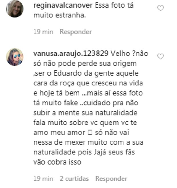 Comentários na foto de Eduardo Costa  (Foto: Reprodução/Instagram)