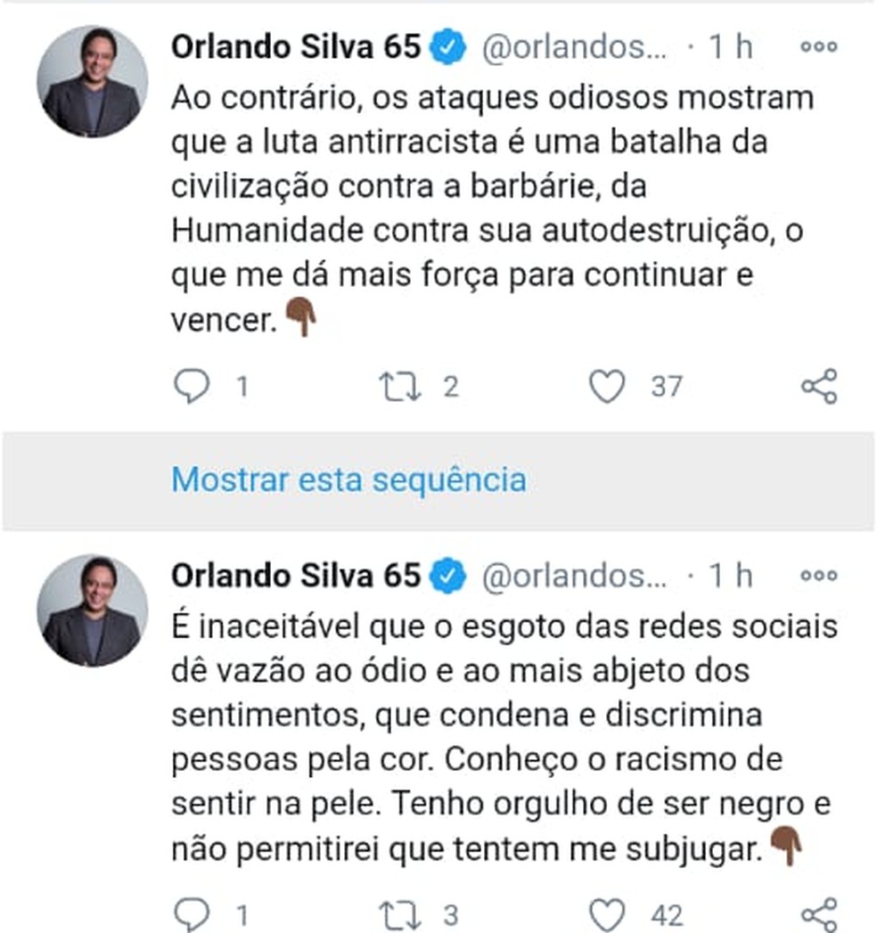 Orlando Silva divulgou no Twitter foi à delegacia pedir investigação sobre ataques — Foto: Reprodução