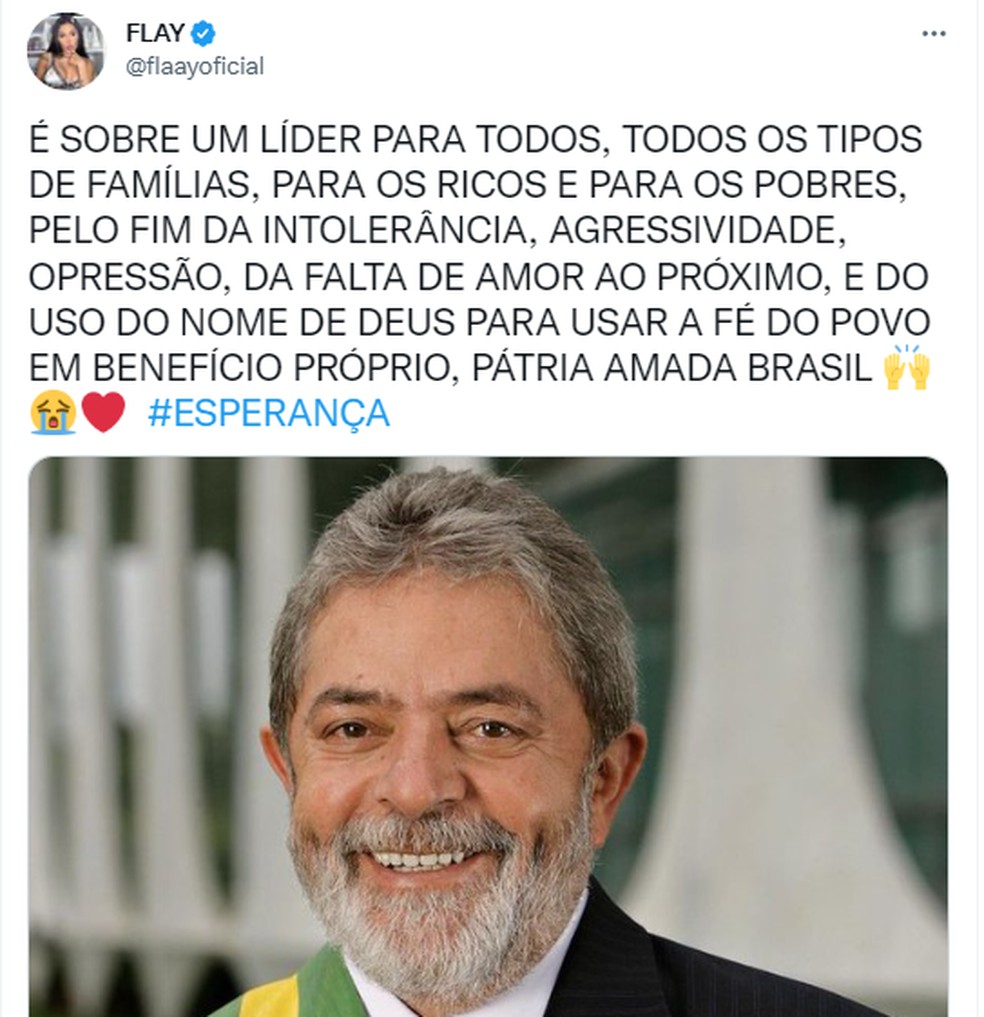 Flay celebra vitória de Lula — Foto: Reprodução/Twitter