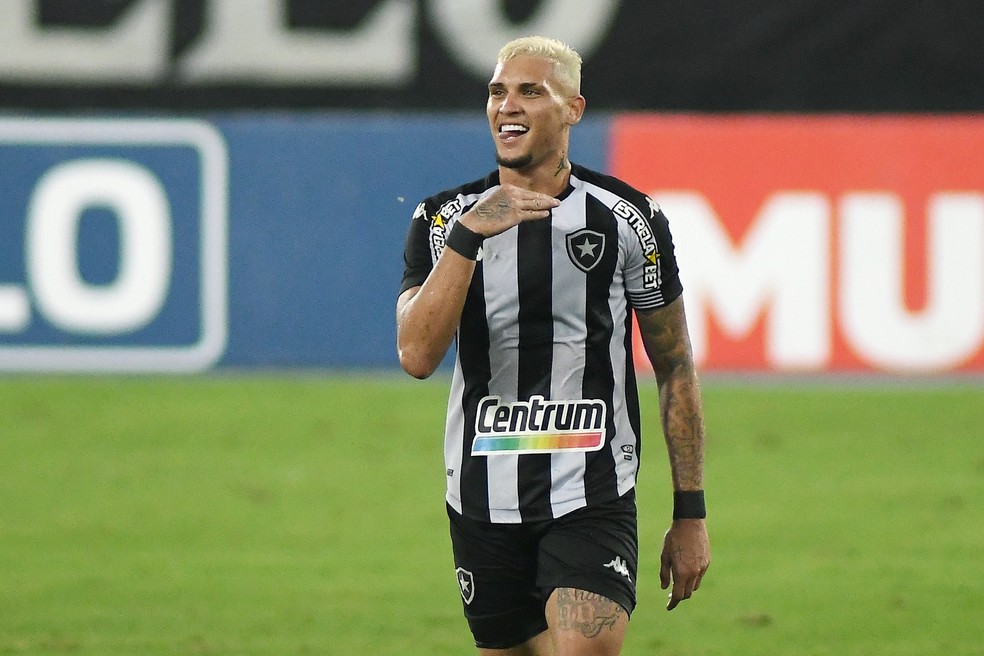 Rafael Navarro comemora gol pelo Botafogo  Foto: Alexandre Duro