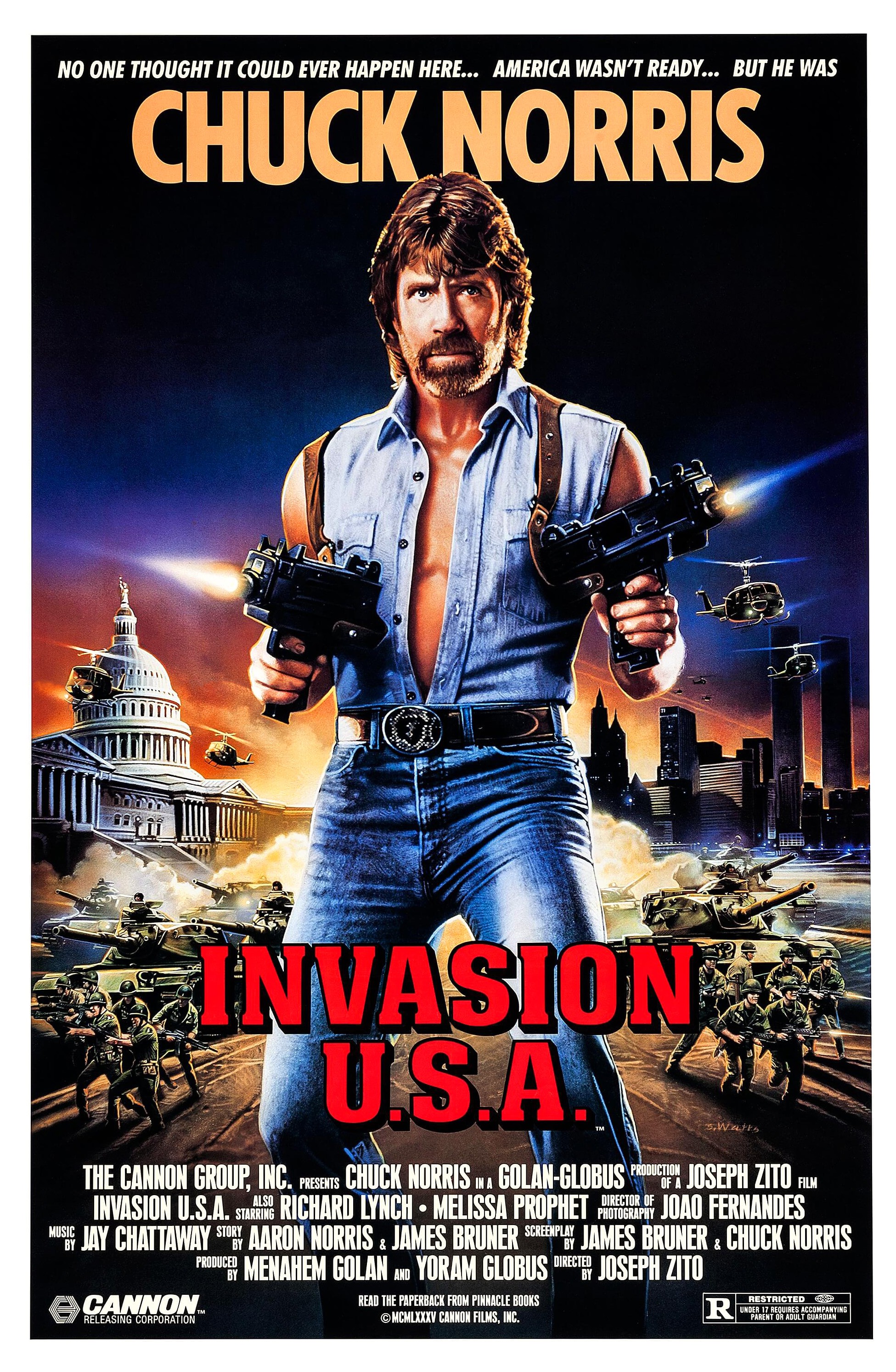 O ator Chuck Norris no cartaz do filme Invasão dos EUA (1985) (Foto: Reprodução)