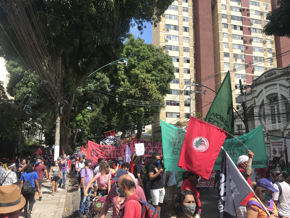 Manifestantes protestam contra o presidente Jair Bolsonaro em Belém (PA), neste sábado (29). — Foto: Gabriela Azevedo / G1