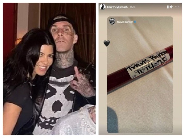 A socialite Kourtney Kardashian compartilhou uma foto com um frasco contendo sangue do namorado, o baterista Travis Barker (Foto: Instagram)