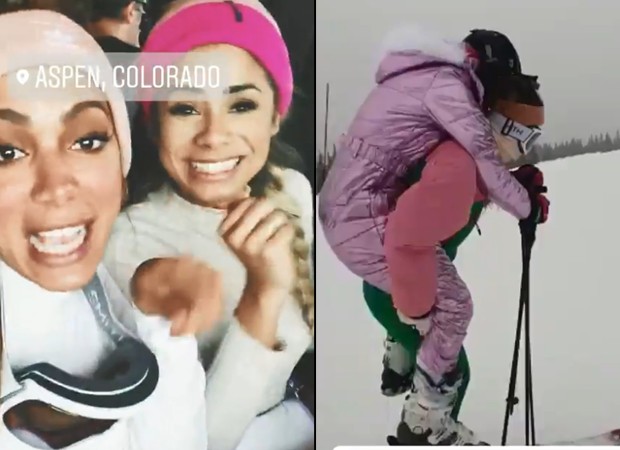 Anitta leva Lexa nas costas durante passeio de esqui (Foto: Reprodução/Instagram)
