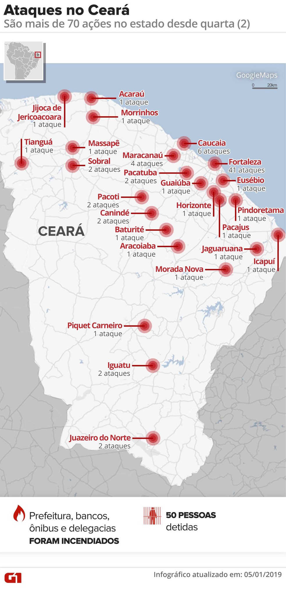 Ceará tem série de ataques criminosos — Foto: Infográfico: Alexandre Mauro/G1