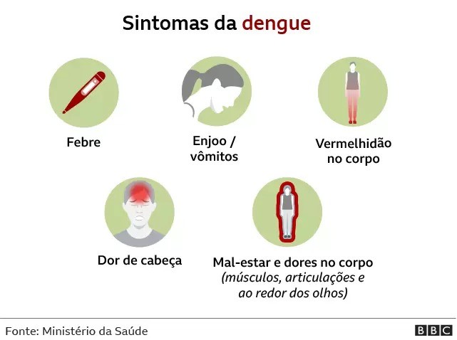 Sintomas da dengue (Foto: Ministério da Saúde via BBC)