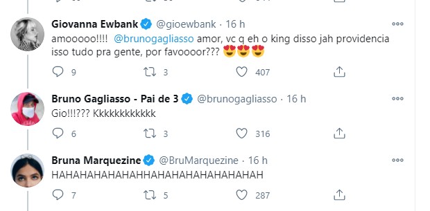 Bruno Gagliasso, Giovanna Ewbank e Bruna Marquezine interagem com fãs (Foto: Reprodução/Twitter)