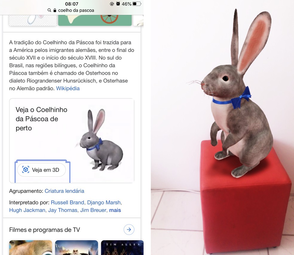 Coelhinho da Páscoa foi exibidosem 3D no Google durante a última Páscoa — Foto: Reprodução/Rodrigo Fernandes