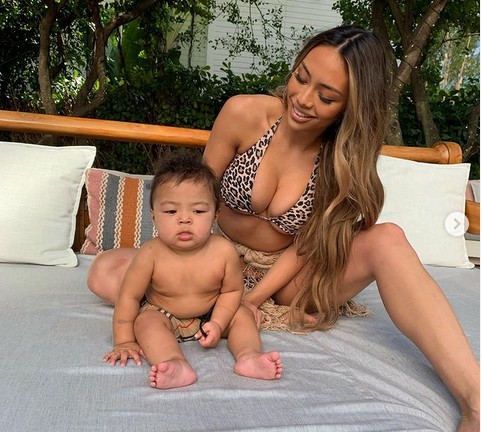 A modelo e cantora Montana Yao com seu filho com o jogador de basquete Malik Beasley (Foto:  Instagram)