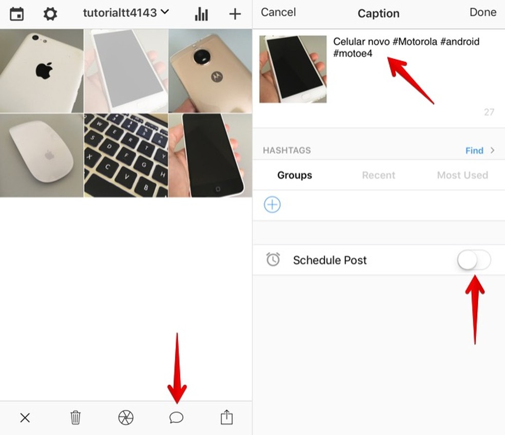 Adicione uma legenda e hashtags (Foto: Reprodução/Helito Bijora)