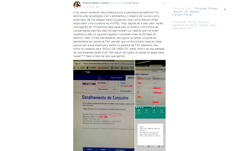 Auxiliar administrativo fez post nas redes sociais, contando o caso (Foto: Reprodução/TV Subaé)