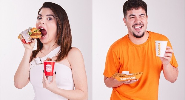 Os influenciadores digitais GKay e Alvaro promovem campanha de combo conjunto do Burger King e Popeyes (Foto: Divulgação)