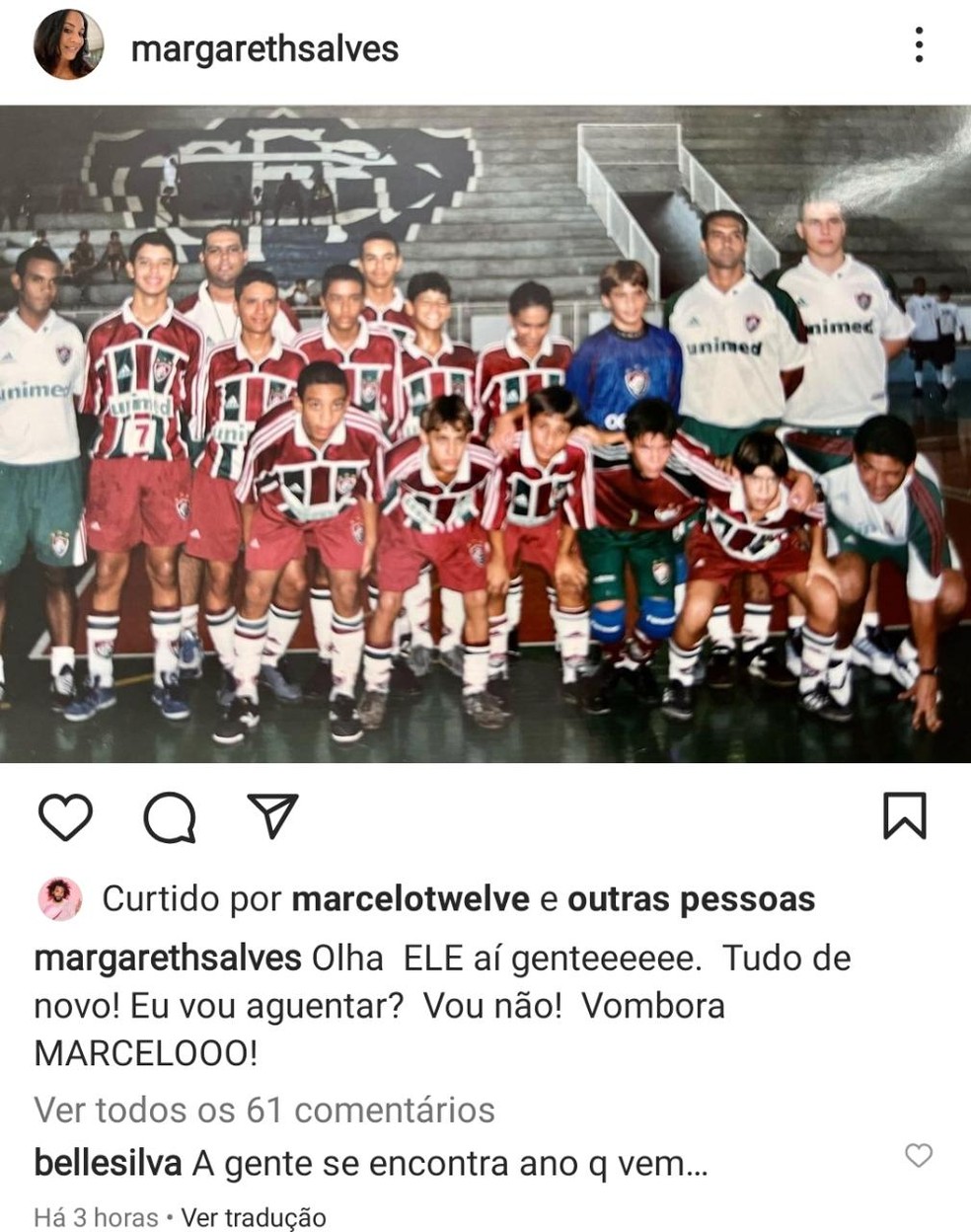 Esposa de Thiago Silva comenta em foto sobre retorno de Marcelo: ''A gente se encontra ano que vem'' — Foto: Reprodução