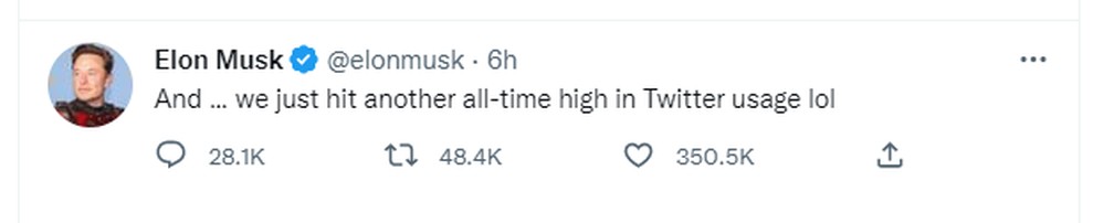 Musk comemora dia com recorde de usuários no Twitter. — Foto: Reprodução