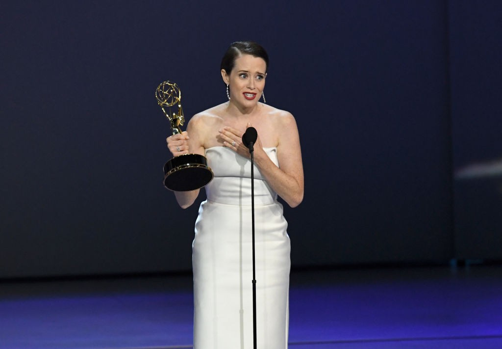 Claire Foy durante discurso do Emmy (Foto: Getty Images)