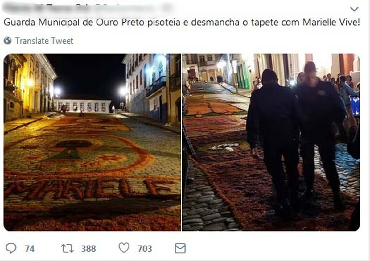 Guarda em Ouro Preto pisoteia tapete dedicado a Marielle Franco e diz que 'liberdade de expressão não é absoluta'