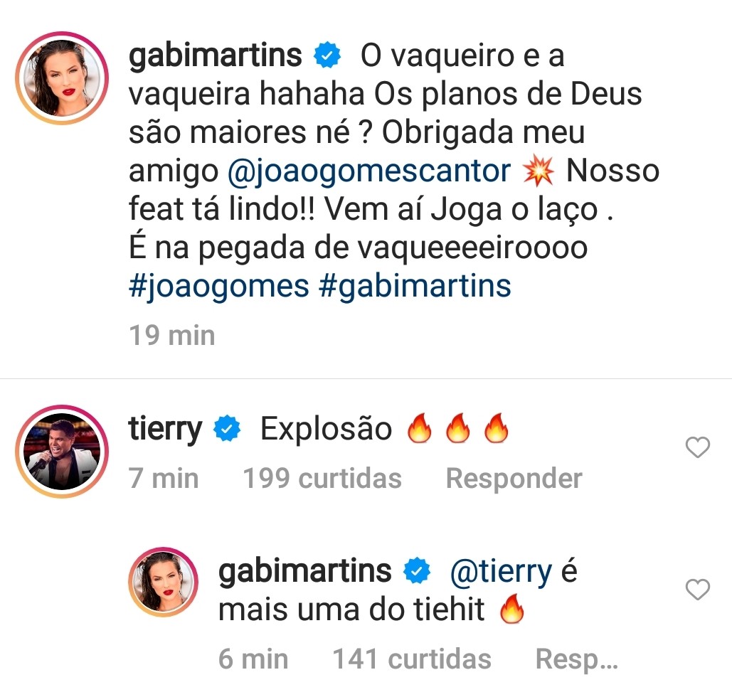 Tierry comenta publicação de Gabi Martins (Foto: reprodução/instagram)