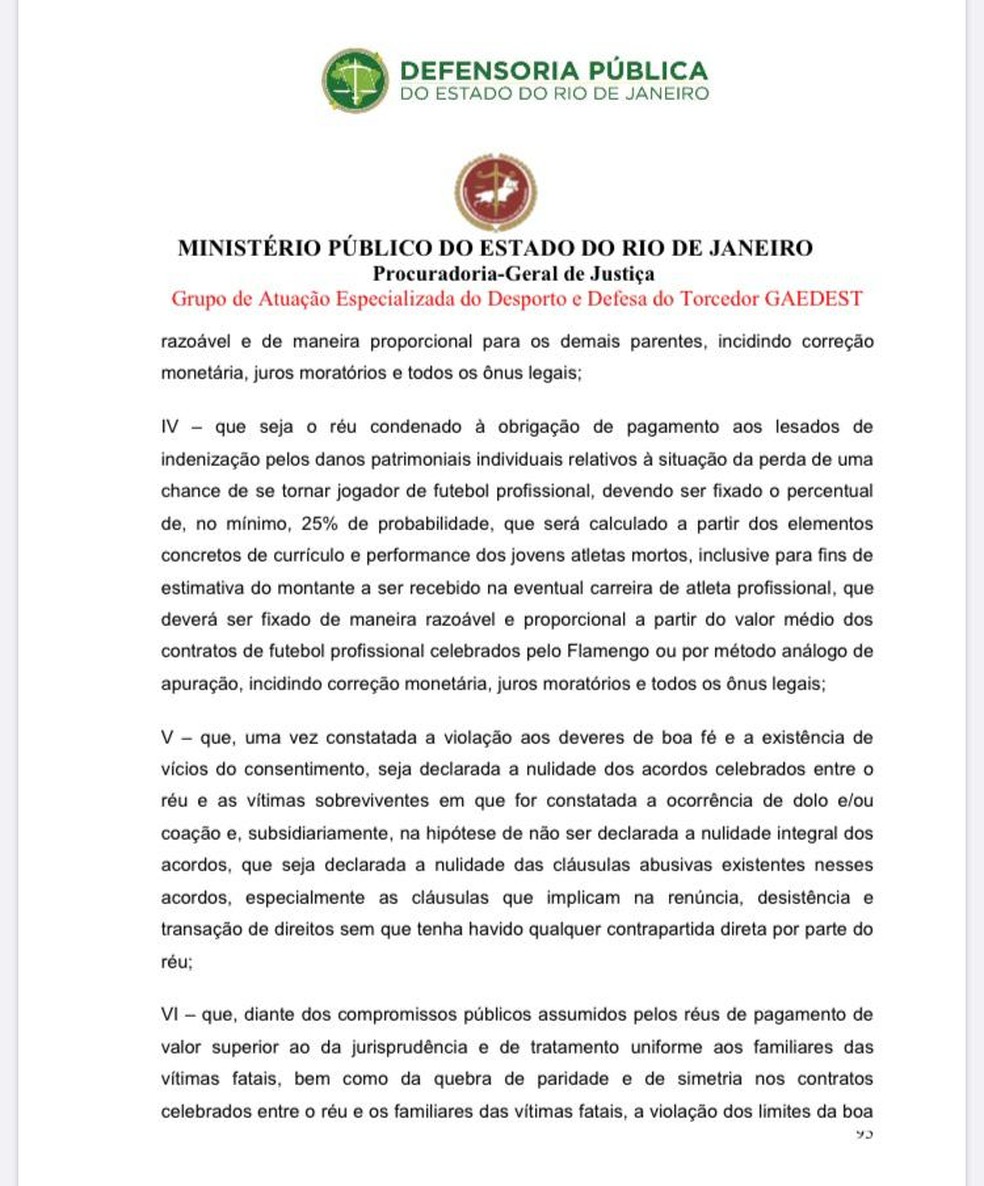 Ação MP-RJ contra o Flamengo — Foto: Reprodução