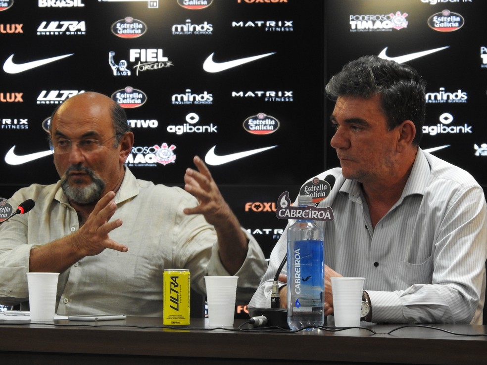 Andrés Sanchez, presidente do Corinthians, e o diretor de marketing Luis Paulo Rosenberg — Foto: Bruno Cassucci