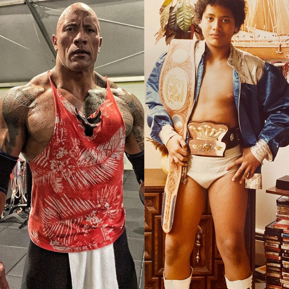 Dwayne Johnson, o The Rock, posta retrato da infância e brinca