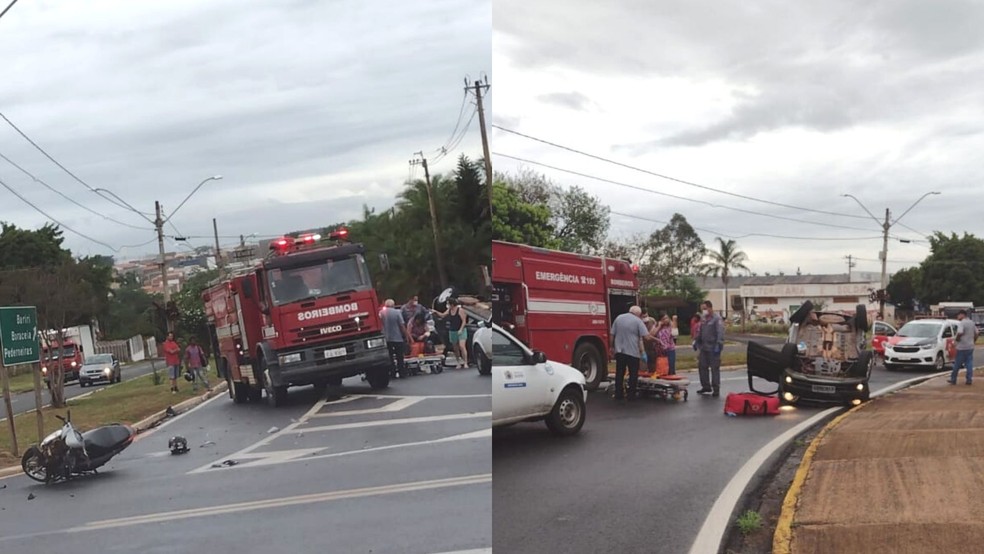 Socorristas levaram a motorista do carro e o motociclista para a Santa Casa do município — Foto: Arquivo Pessoal