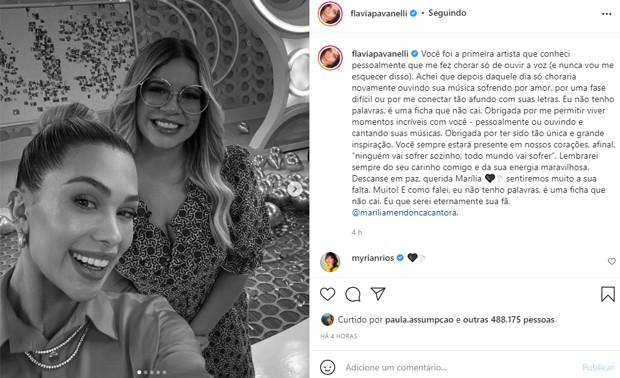 Famosos lamentam a morte de Marília Mendonça (Foto: Reprodução/Instagram)