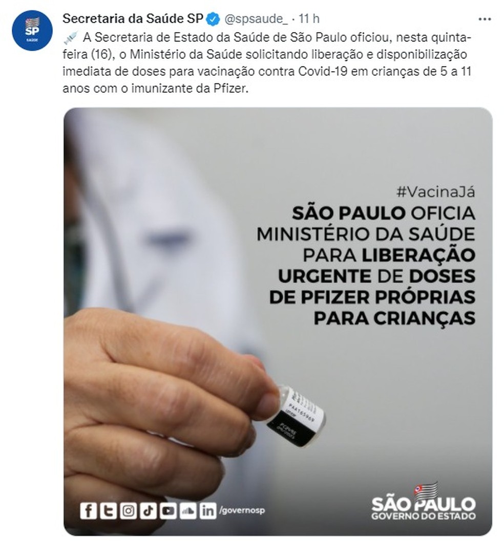 Governo divulgou em redes sociais o pedido enviado ao Ministério da Saúde  — Foto: Reprodução/Redes sociais 