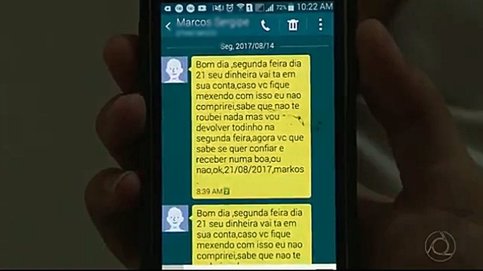 Suspeito de aplicar golpe do 'Don Juan' se comunicava com a vítima por mensagens (Foto: Reprodução/TV Cabo Branco)