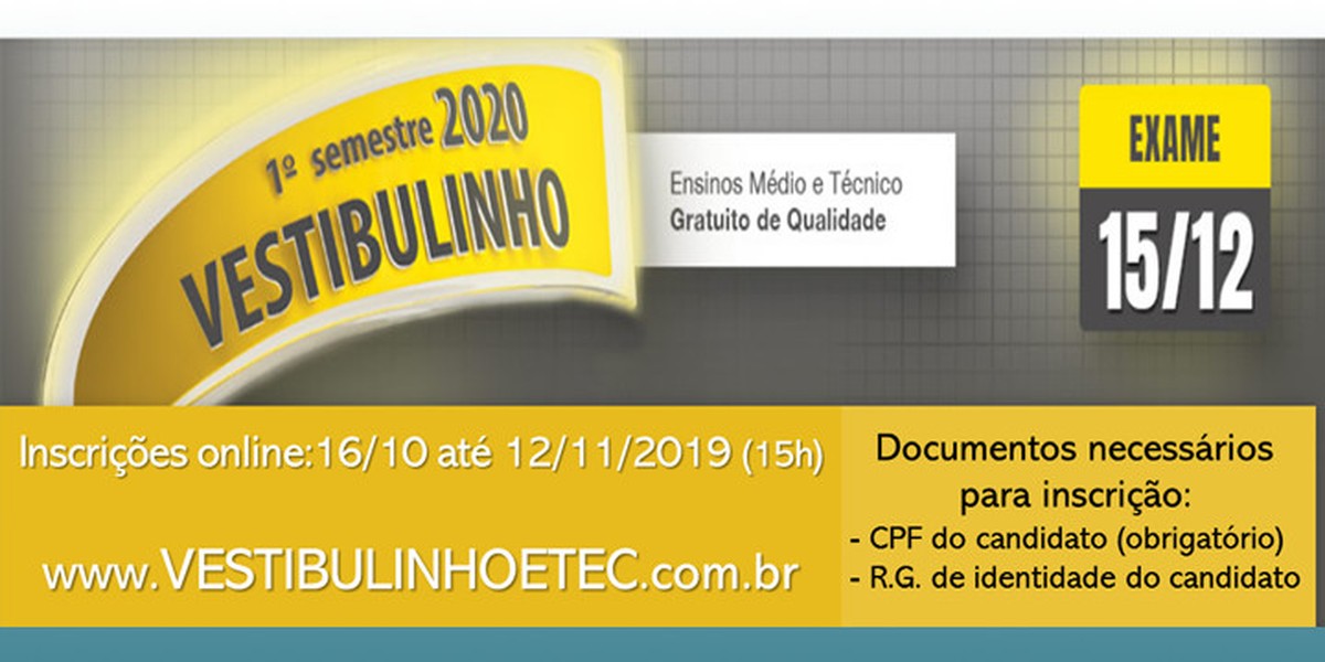 Vestibulinho Etec 2020 tem inscrições abertas até 12 de novembro | São