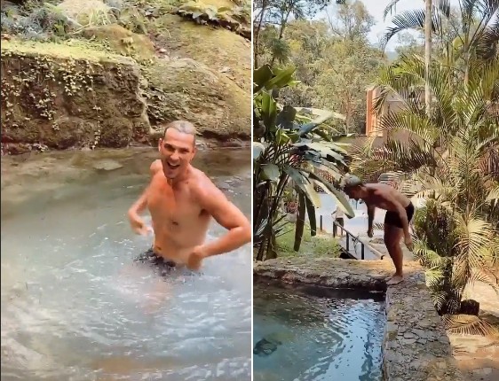 Igor Rickli faz teste de Covid-19 e se joga na piscina para fugir do calorão (Foto: Reprodução/Instagram)