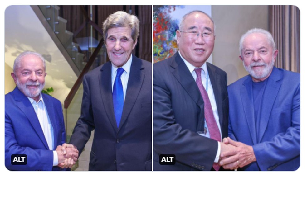 Lula se reuniu na COP 27 com John Kerry e Xie Zhen Hua, representantes de Estados Unidos e China para o clima — Foto: Ricardo Stuckert/ PT